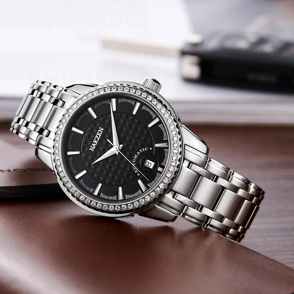 NAKZEN Men Business Mechanical Watch Men's Automatic Miyota 8215 Movt Diamond Watches Sapphire Wrist Watch Waterproof Clock 6020