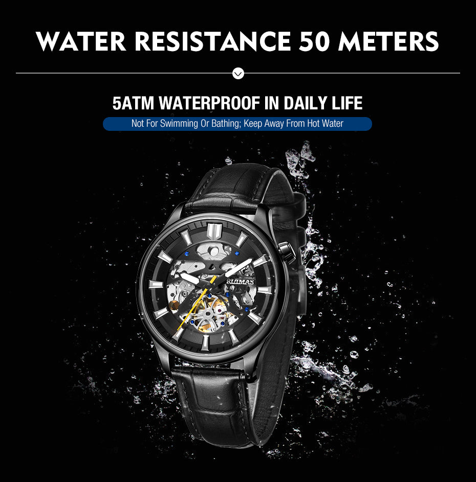 RUIMAS Men Mechanical Wristwatch Fashion Casual Leather Band Watch Luxury Sport Wrist Watch Chronograph Luminous Man Clock 6770