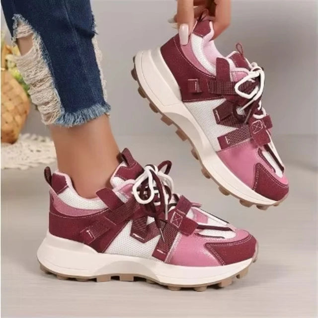 Women's Solid All-Match Soft Winter Sneaker with Lace-Up Mesh Design Breathable Fashion Trend
