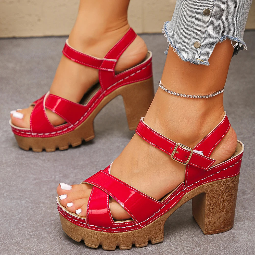 Y 35-43 New Women's Open-Toe Platform Chunky Heel Sandals Fashionable and Versatile High Heel Sandals