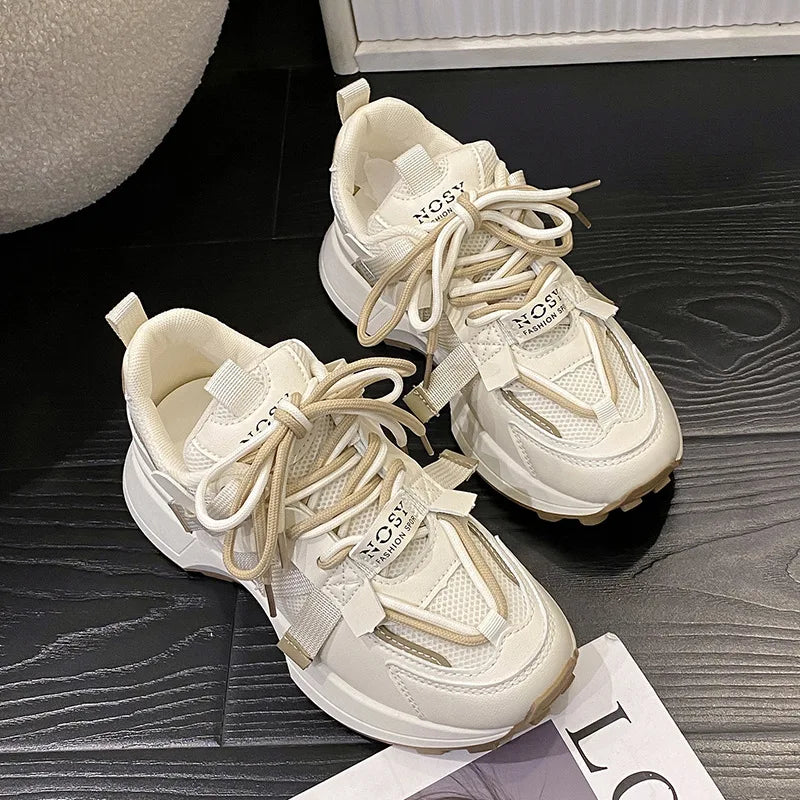 Women's Solid All-Match Soft Winter Sneaker with Lace-Up Mesh Design Breathable Fashion Trend