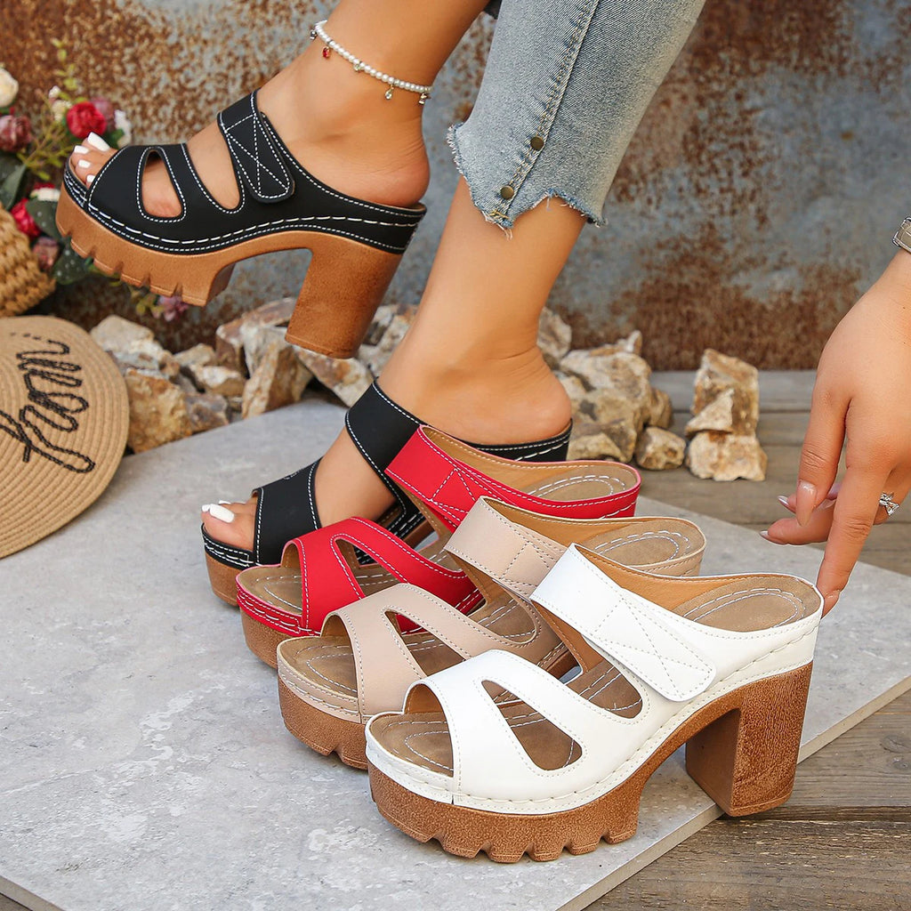 Y 35-43 New Women's Peep-toe Velcro Chunky Heel Sandals Fashionable and Versatile High-heeled slippers