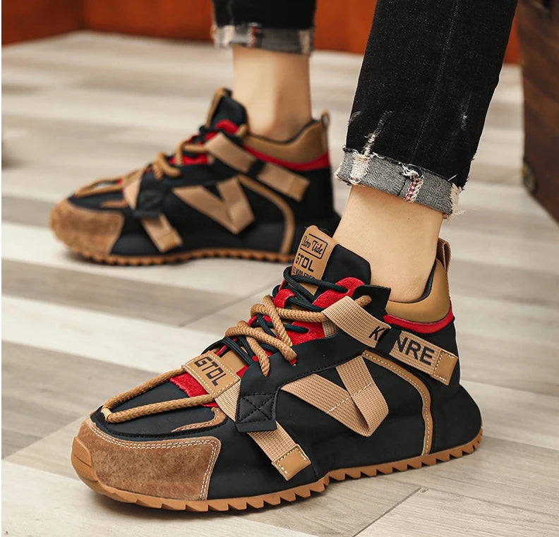 New Men's Bag Bottom Daddy Shoes, Personality Leather, Thick Sole Increase, Light Breathable, Sports Walking Shoes