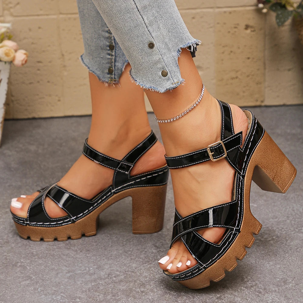 Y 35-43 New Women's Open-Toe Platform Chunky Heel Sandals Fashionable and Versatile High Heel Sandals