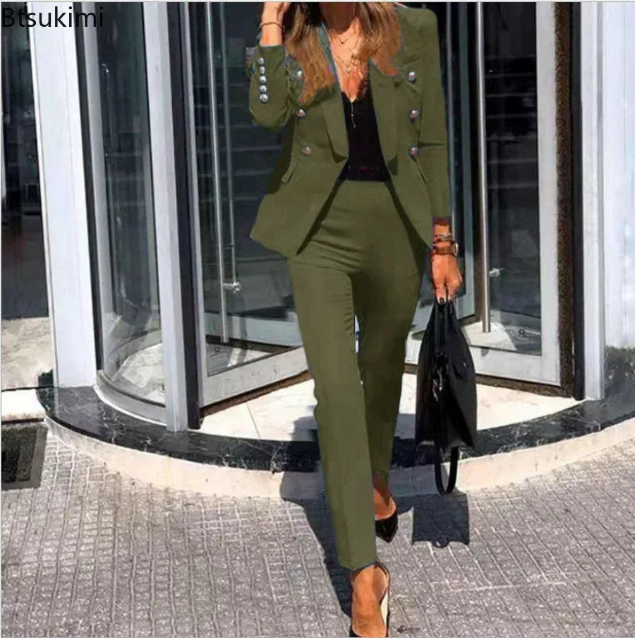 2026 Women's Formal Pants Suits Office Ladies 2PCS Sets Elegant Solid Blazer Jacket and Pants Sets Spring Autumn Women Suit Sets