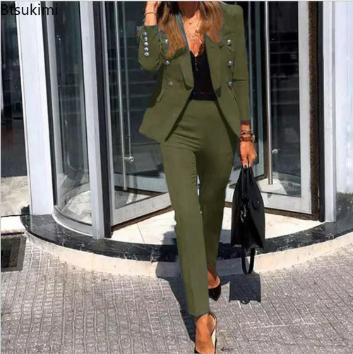 2026 Women's Formal Pants Suits Office Ladies 2PCS Sets Elegant Solid Blazer Jacket and Pants Sets Spring Autumn Women Suit Sets