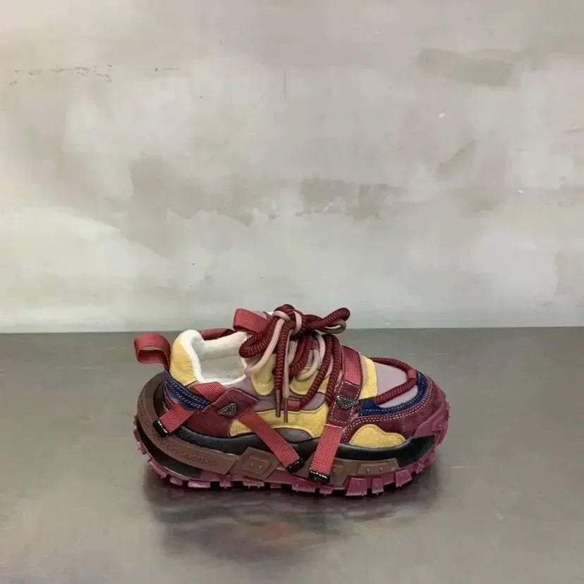 Platform Sneaker Men Designer Tire Bottom Running Shoes Fashion Casual Microfiber Leather Fabric Increased Internal Chunky Shoes