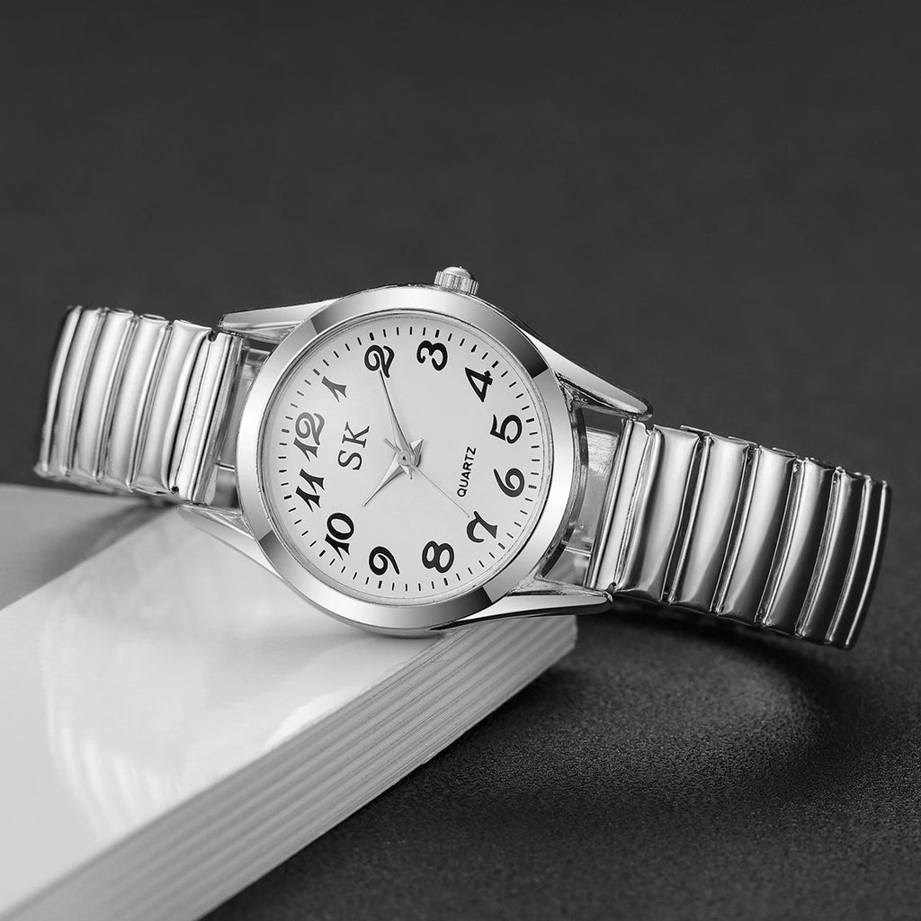 Middle aged and elderly watches, men's large digital dial, women's watch, steel strip spring, elastic band, elderly watch