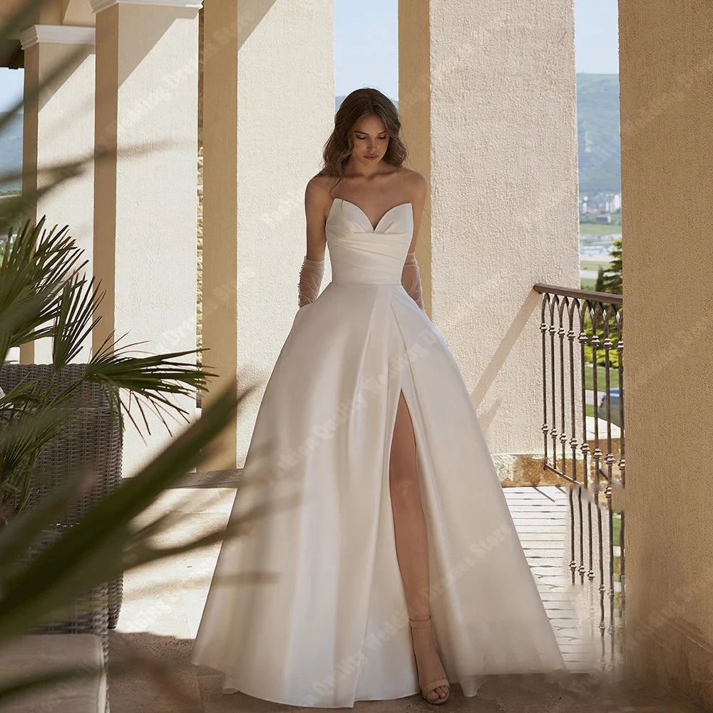 Elegant Women Women Wedding Dresses Sexy A-Line Bridal Gowns Mopping Length Engagement Banquet Without Gloves Vestidos De Novias