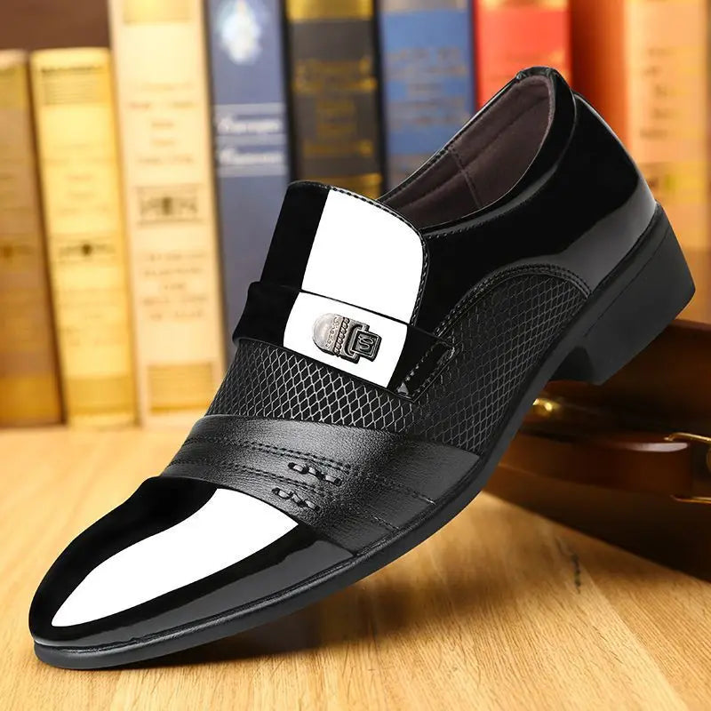 Men's Business Formal Leather Shoes Spring Autumn round Toe Slip-On Casual Fashionable Large Size Comfortable Breathable