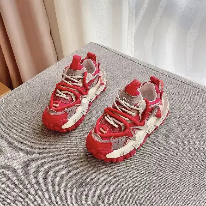 Platform Sneaker Men Designer Tire Bottom Running Shoes Fashion Casual Microfiber Leather Fabric Increased Internal Chunky Shoes