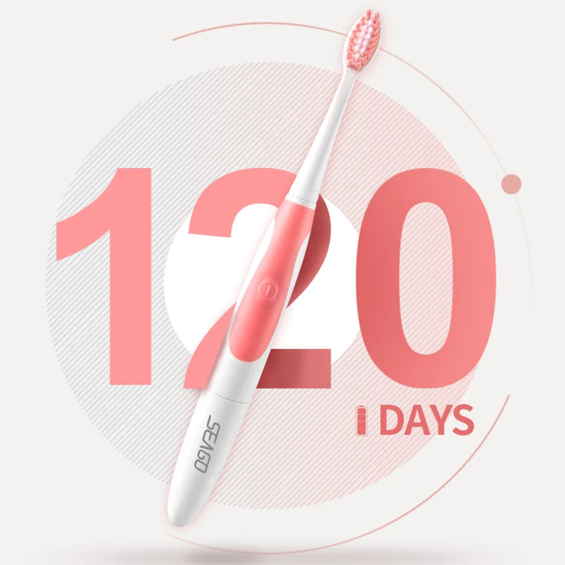 Seago Toothbrush Electric with 2 Pieces Brush Heads Waterproof IPX7 Slim Easy to Carry for Travel Adult Brush 3 Colors SG920