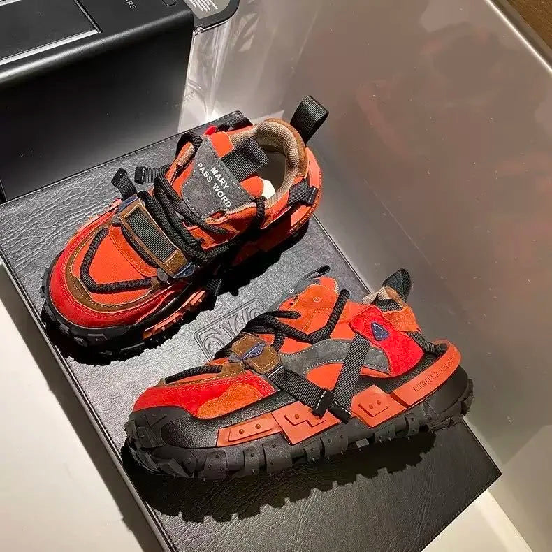 Platform Sneaker Men Designer Tire Bottom Running Shoes Fashion Casual Microfiber Leather Fabric Increased Internal Chunky Shoes