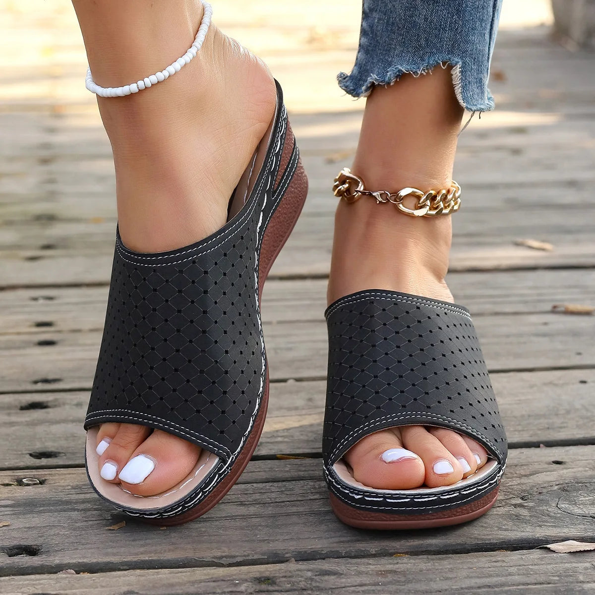 Sandals For Women 2025 Summer Dressy Women Shoes Thick Soled Wedge Sandals Fashionable One Foot Bohemian Beach Sandales Femmes