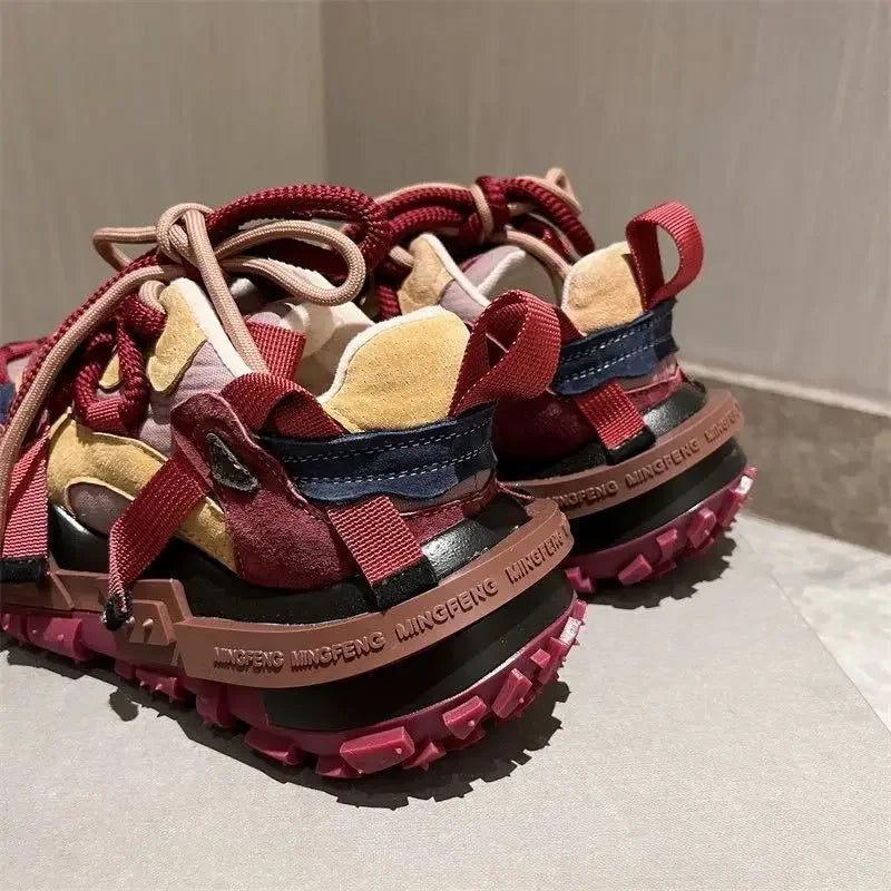 Platform Sneaker Men Designer Tire Bottom Running Shoes Fashion Casual Microfiber Leather Fabric Increased Internal Chunky Shoes