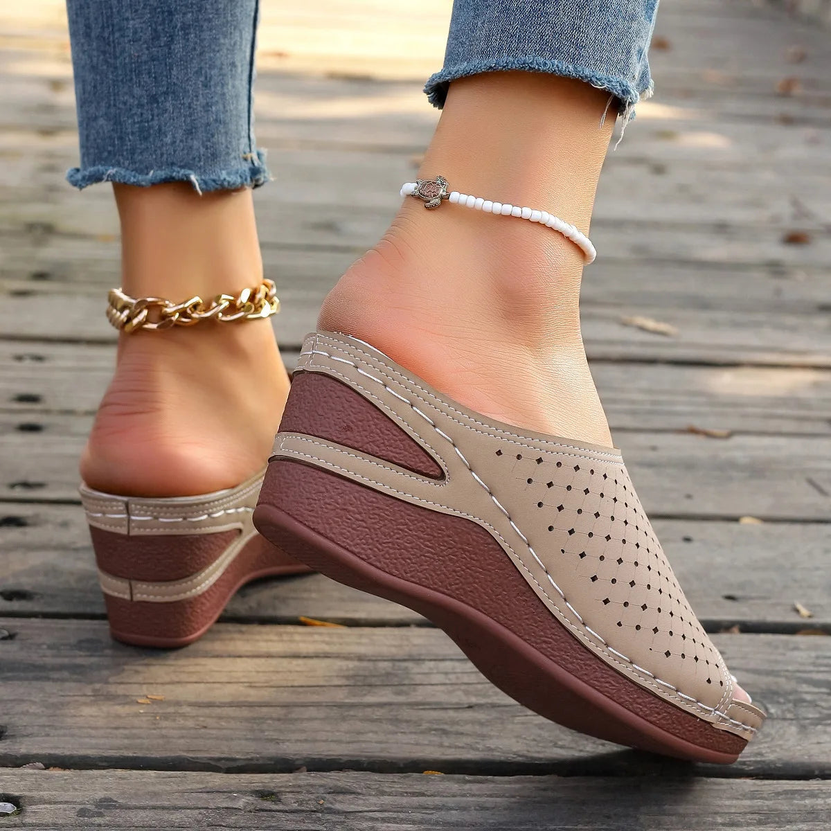 Sandals For Women 2025 Summer Dressy Women Shoes Thick Soled Wedge Sandals Fashionable One Foot Bohemian Beach Sandales Femmes