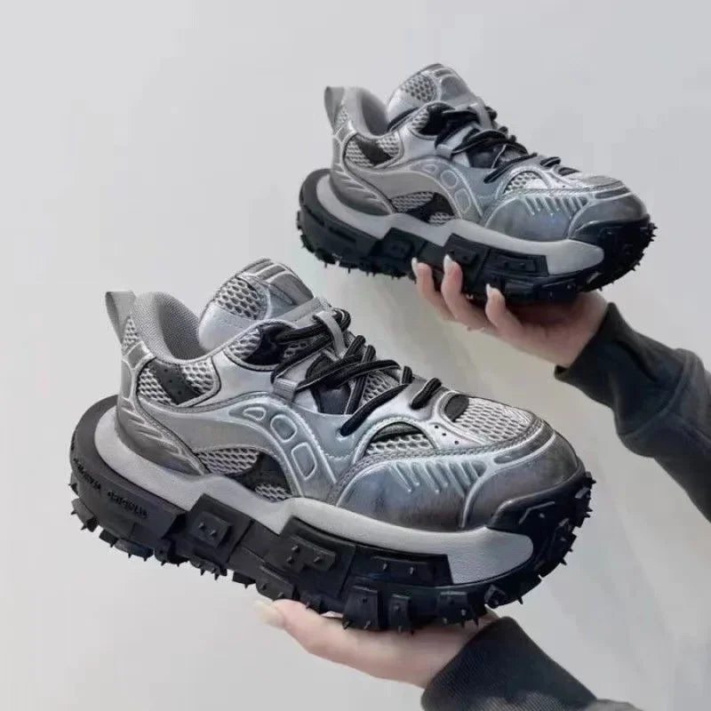Chunky Sneaker Men Designer Tire Bottom Running Shoes Fashion Casual Microfiber Leather Fabric Increased Internal Platform Shoes