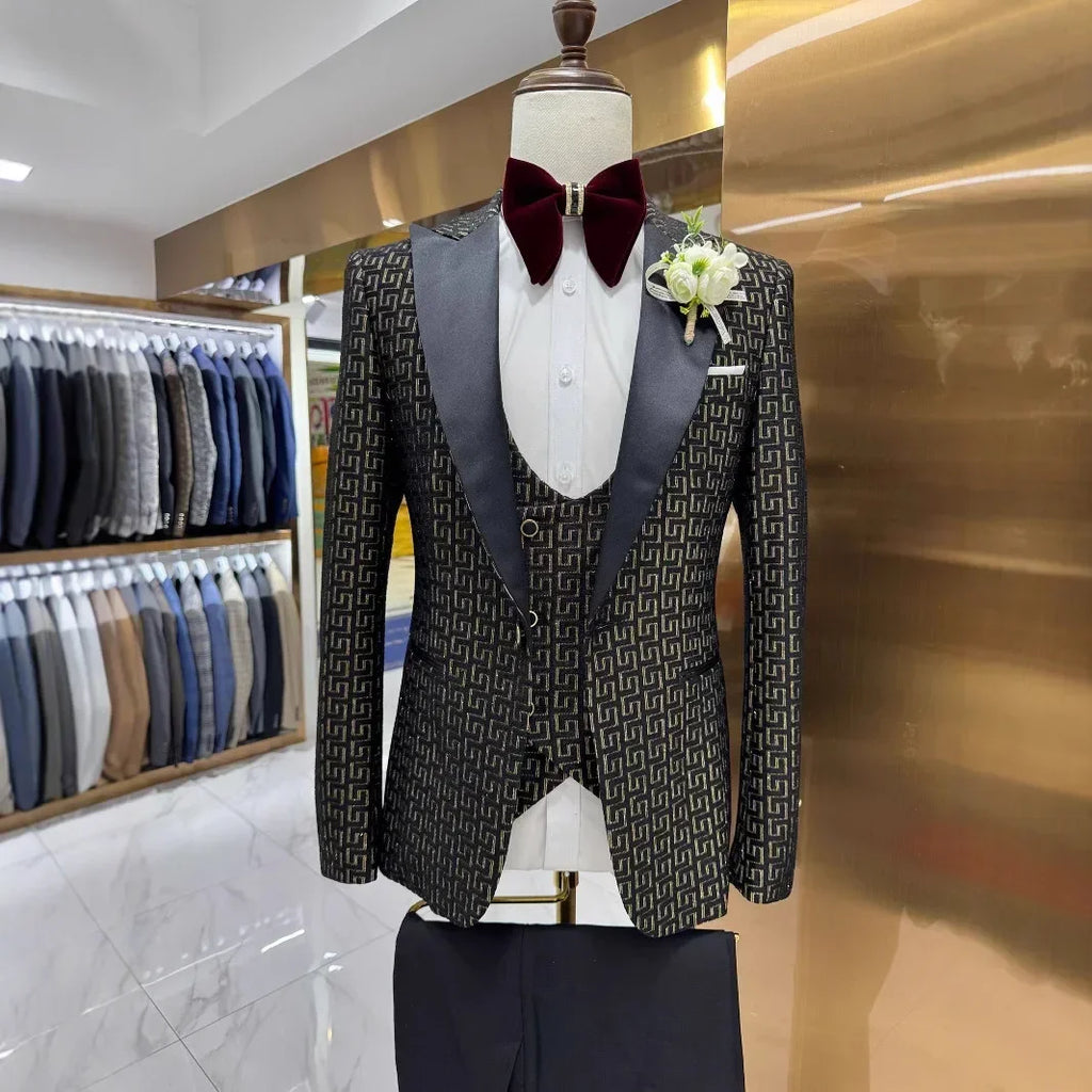 Plaid Prom Suits For Men Slim Fit 3 Pcs Peak Lapel Wedding Groom Tuxedo Formal African Prom Jacket With Pants Vest 2025