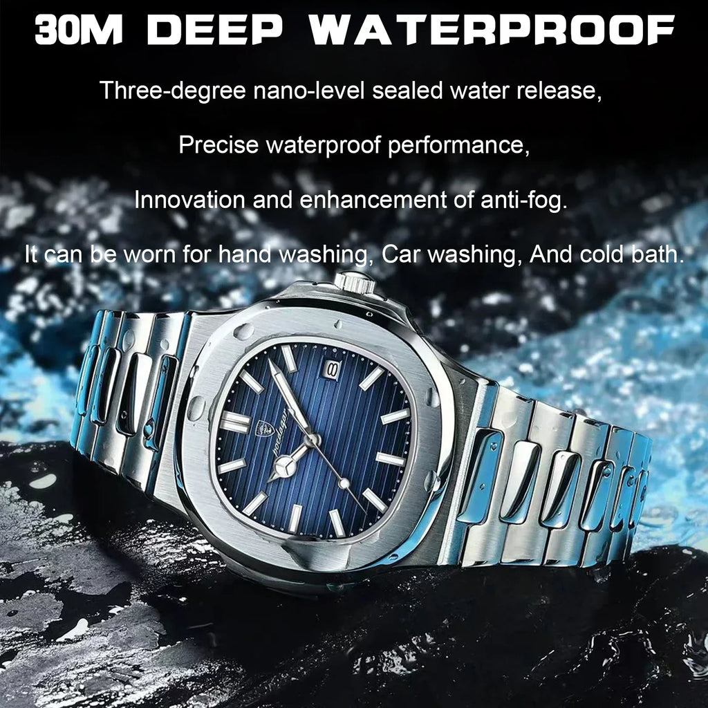 Watch for Men Stainless Steel Square Waterproof Quartz (Blue)-4