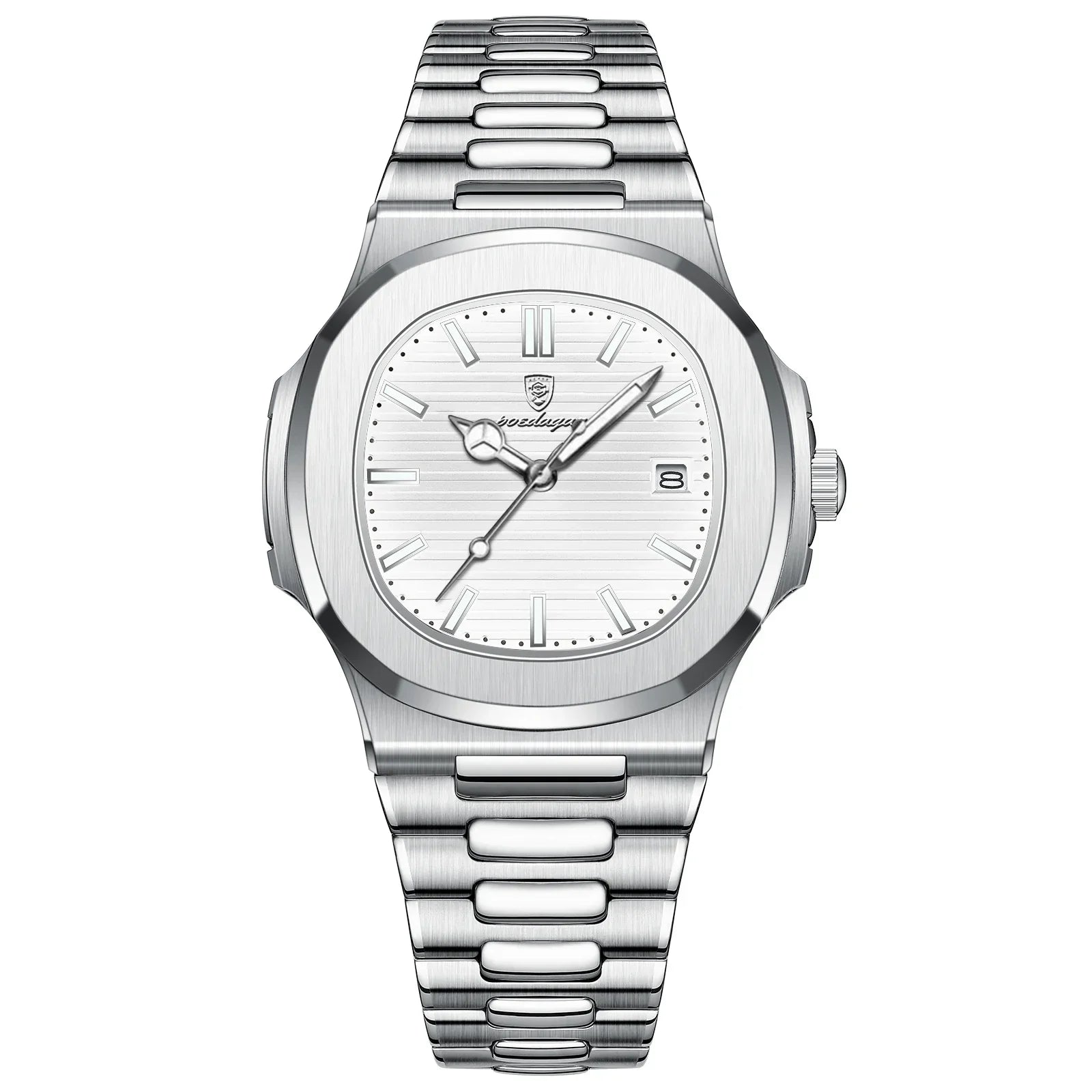 NNEOBA Watch for Men Stainless Steel Square Waterproof Quartz (White)