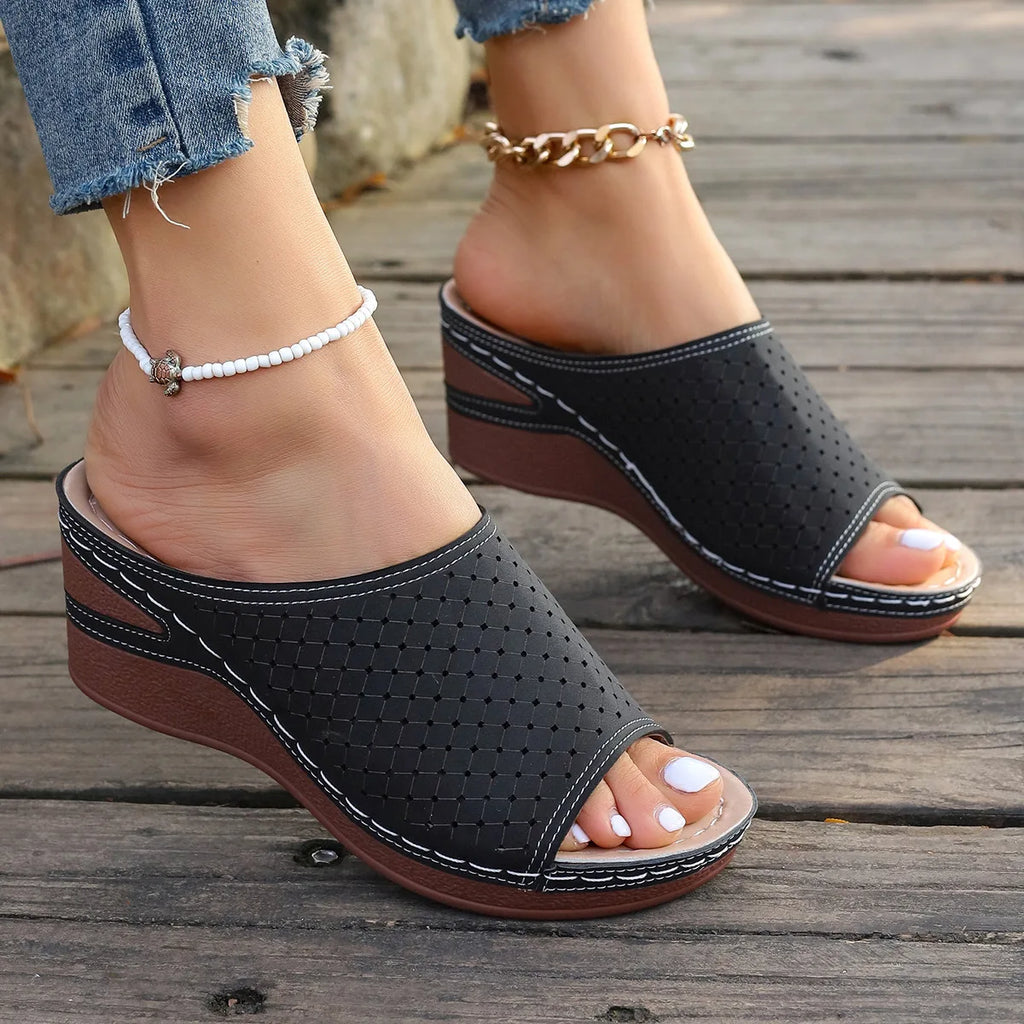 Sandals For Women 2025 Summer Dressy Women Shoes Thick Soled Wedge Sandals Fashionable One Foot Bohemian Beach Sandales Femmes