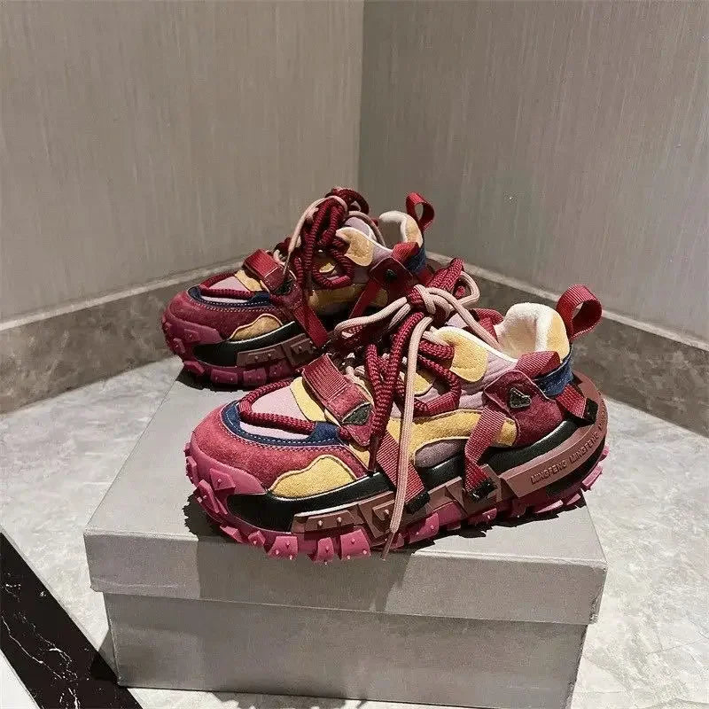 Platform Sneaker Men Designer Tire Bottom Running Shoes Fashion Casual Microfiber Leather Fabric Increased Internal Chunky Shoes