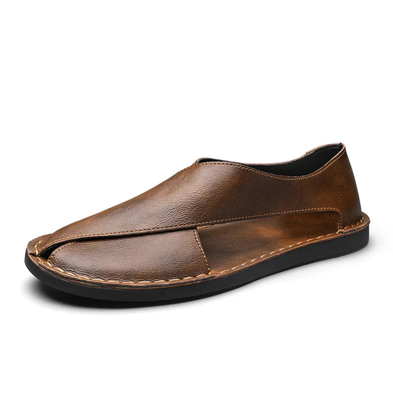Sandals Men Summer Genuine Leather Mens Shoes Youth Beach Shoes Lightweight Breathable Slippers Men's Sandal Low Top Mens Shoes