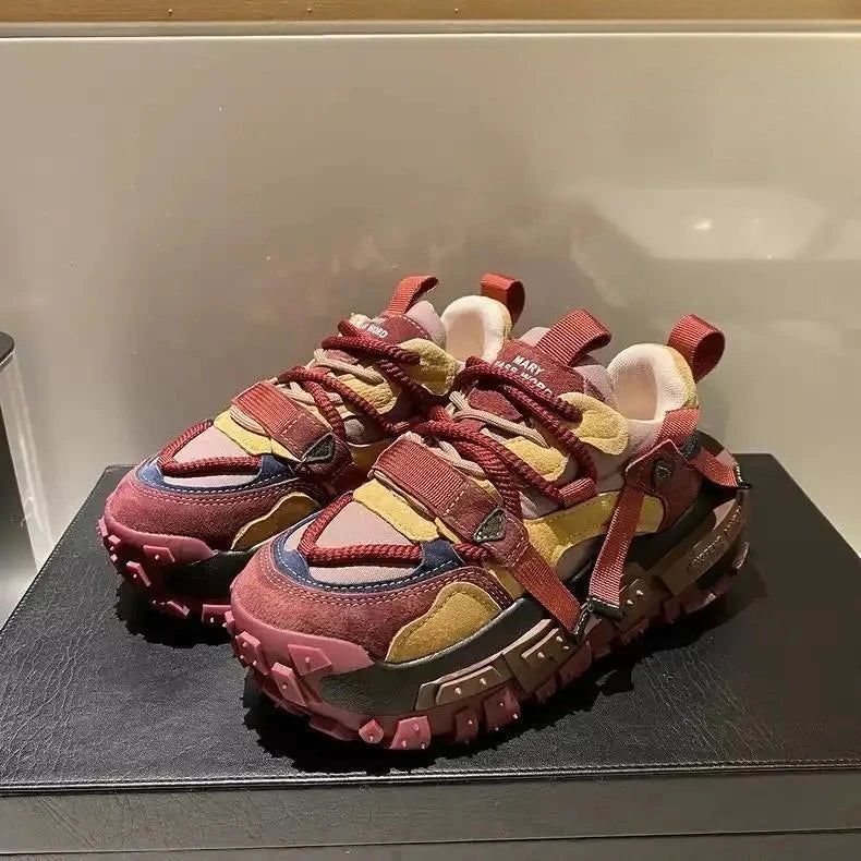 Platform Sneaker Men Designer Tire Bottom Running Shoes Fashion Casual Microfiber Leather Fabric Increased Internal Chunky Shoes