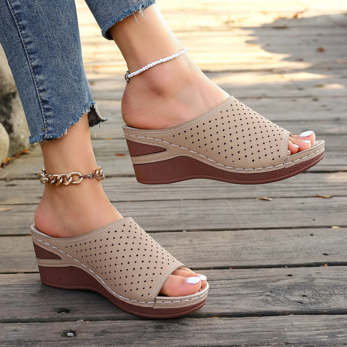 Sandals For Women 2025 Summer Dressy Women Shoes Thick Soled Wedge Sandals Fashionable One Foot Bohemian Beach Sandales Femmes