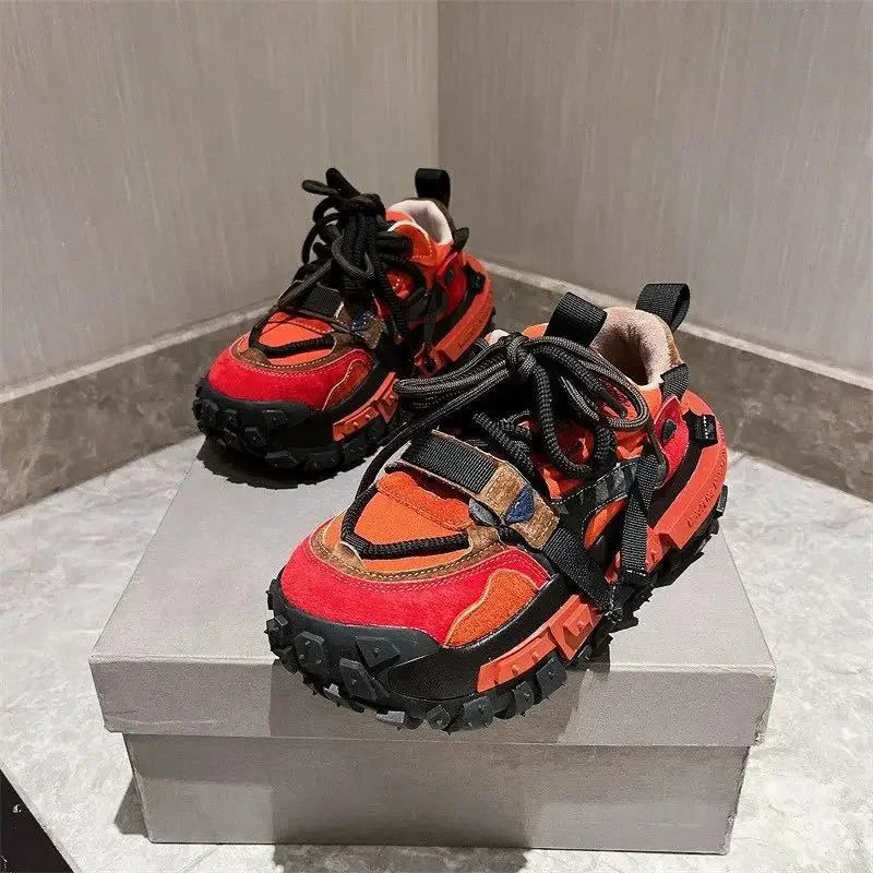 Platform Sneaker Men Designer Tire Bottom Running Shoes Fashion Casual Microfiber Leather Fabric Increased Internal Chunky Shoes