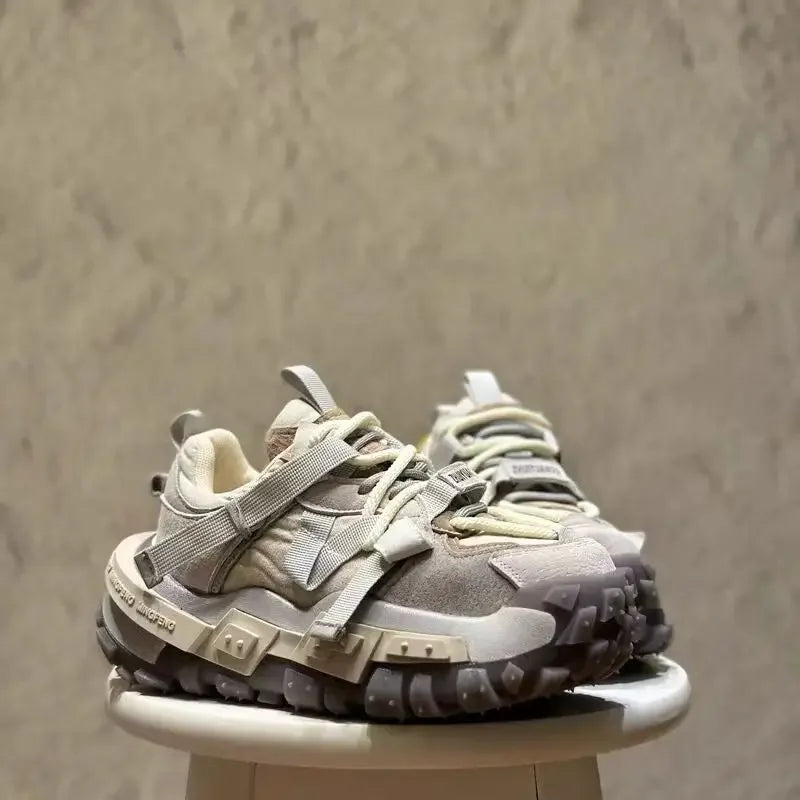 Platform Sneaker Men Designer Tire Bottom Running Shoes Fashion Casual Microfiber Leather Fabric Increased Internal Chunky Shoes