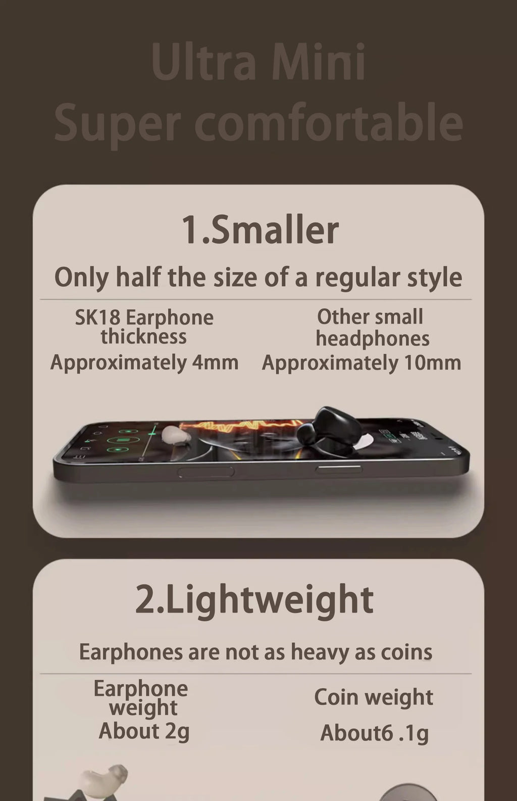 SK Small Headphones Wireless Bluetooth Headset Sport Sleeping Invisible Comfortable To Wear Bass Earbuds Earphone For All Phones