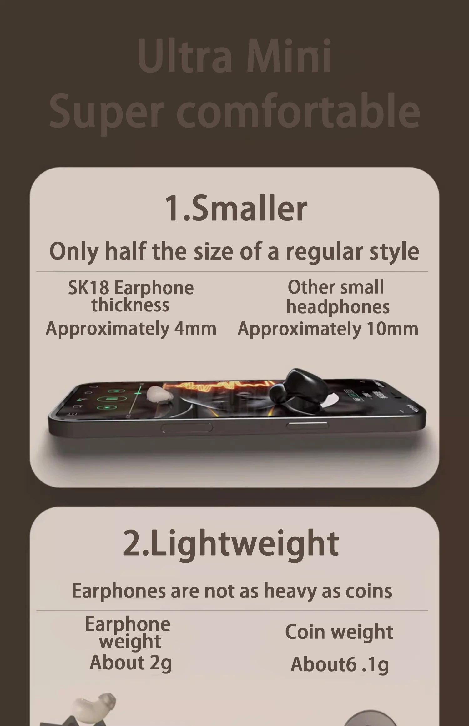 SK Small Headphones Wireless Bluetooth Headset Sport Sleeping Invisible Comfortable To Wear Bass Earbuds Earphone For All Phones