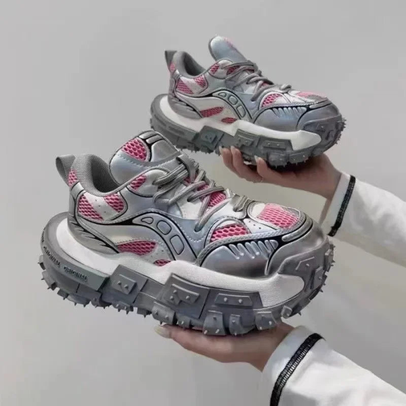 Platform Sneaker Men Designer Tire Bottom Running Shoes Fashion Casual Microfiber Leather Fabric Increased Internal Chunky Shoes