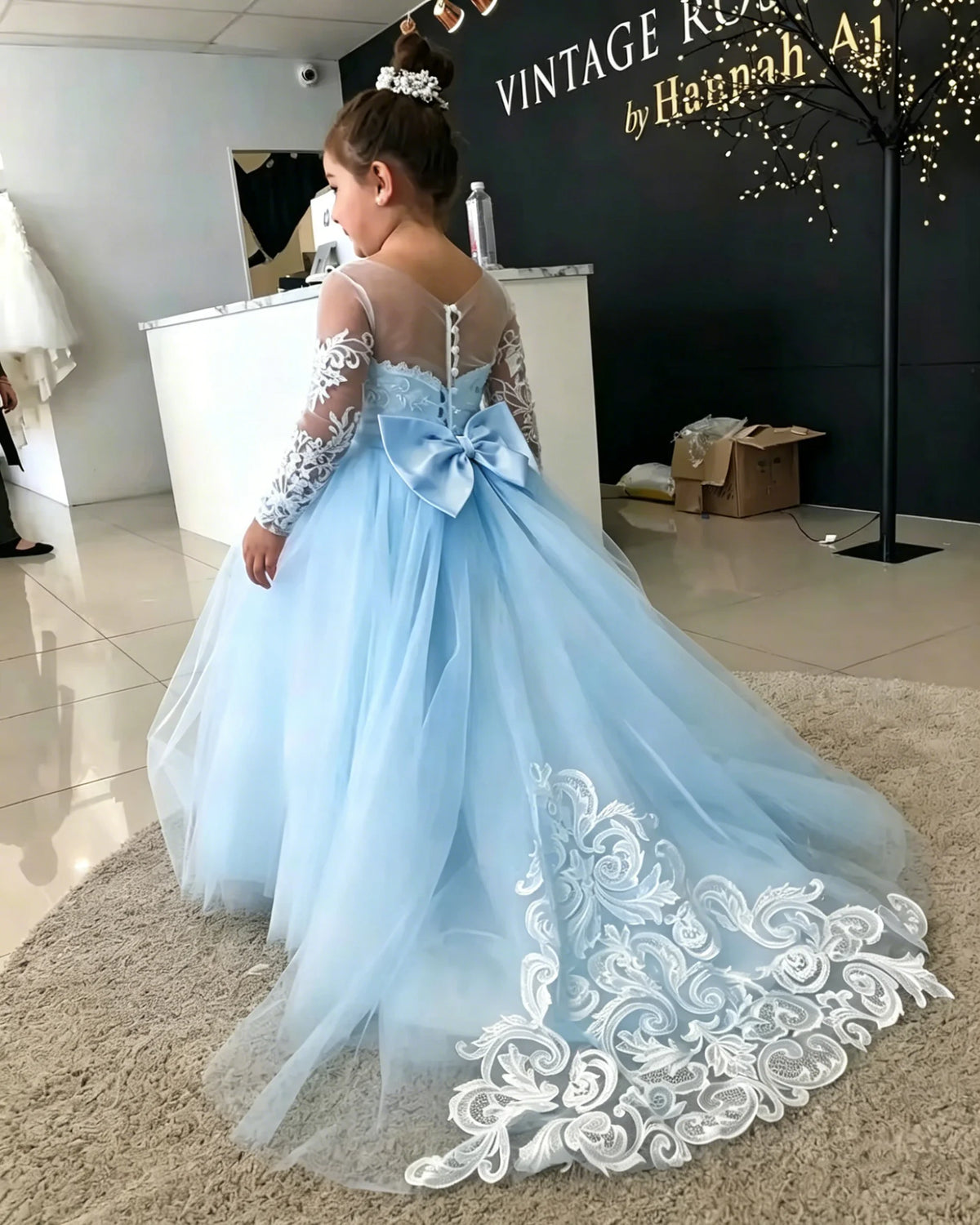 1-13 Years Lace Tulle Flower Girl Dress Up Buttons Bows Children's First Communion Ball Gown Wedding Party Bridesmaid Dress Kids