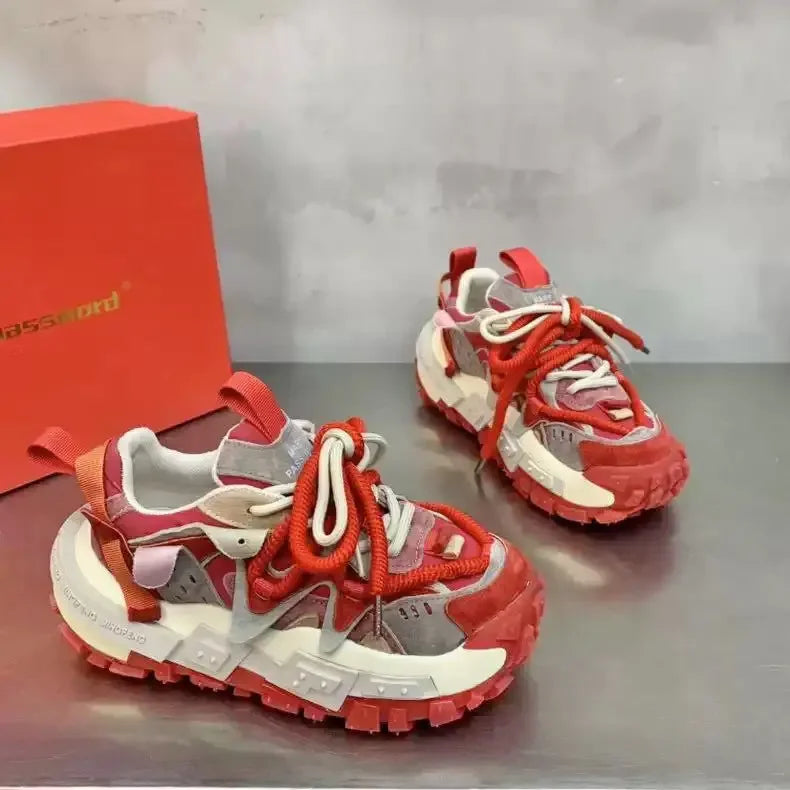 Platform Sneaker Men Designer Tire Bottom Running Shoes Fashion Casual Microfiber Leather Fabric Increased Internal Chunky Shoes
