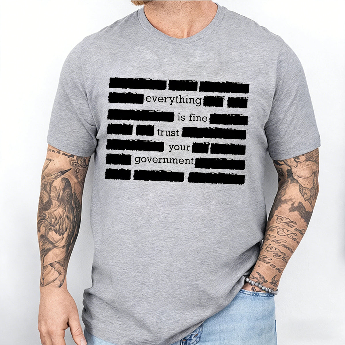 T Shirt for Men Summer Fashion Everything Is Fine Trust Your Government Meme Tees 2026 Short Sleeve Men T-shirt Adult Humor Tops