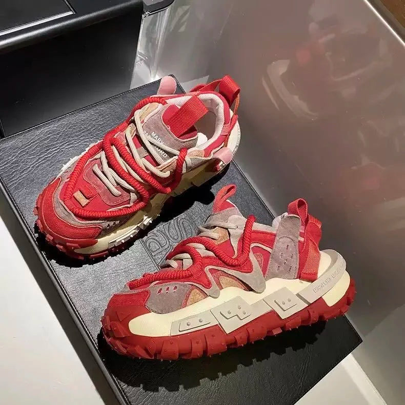 Platform Sneaker Men Designer Tire Bottom Running Shoes Fashion Casual Microfiber Leather Fabric Increased Internal Chunky Shoes