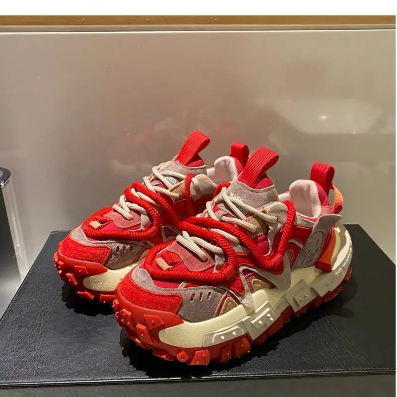 Chunky Sneaker Men Designer Tire Bottom Running Shoes Fashion Casual Microfiber Leather Fabric Increased Internal Platform Shoes