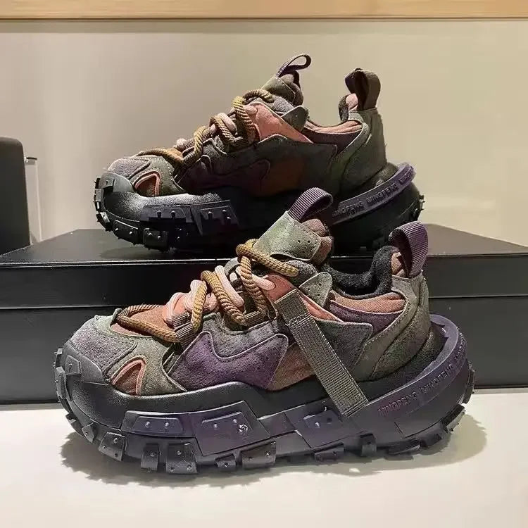 Chunky Sneaker Men Designer Tire Bottom Running Shoes Fashion Casual Microfiber Leather Fabric Increased Internal Platform Shoes