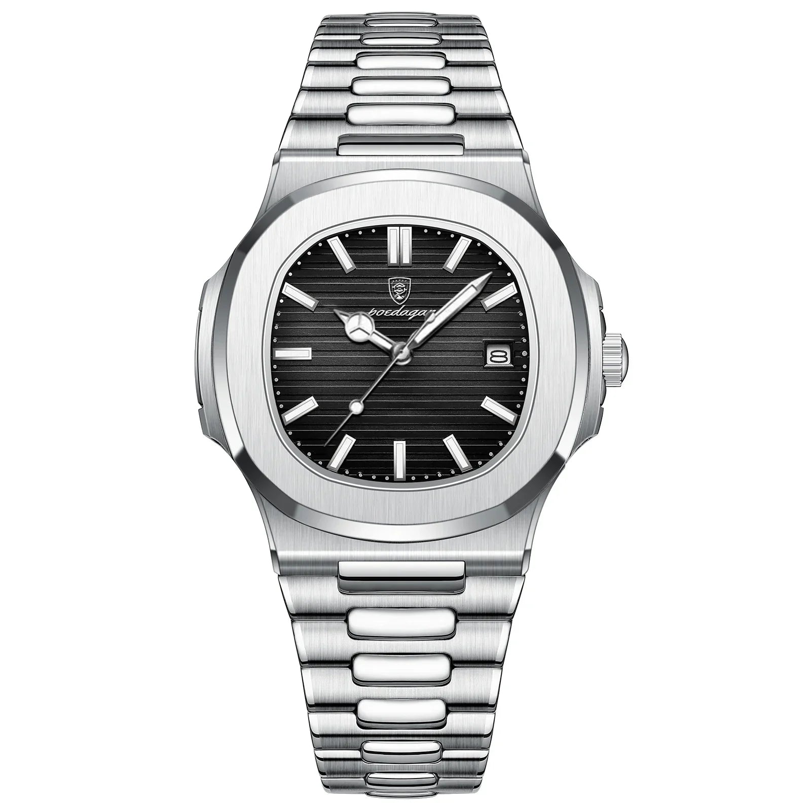 NNEOBA Watch for Men Stainless Steel Square Waterproof Quartz (Black)
