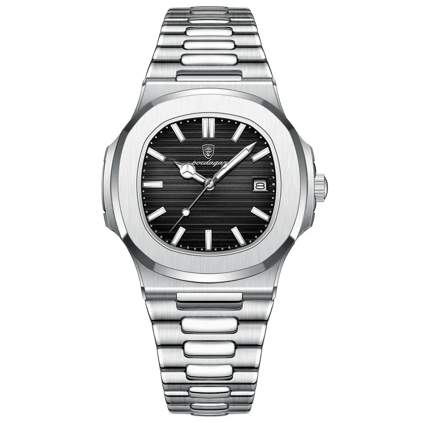 Watch for Men Stainless Steel Square Waterproof Quartz (Black)