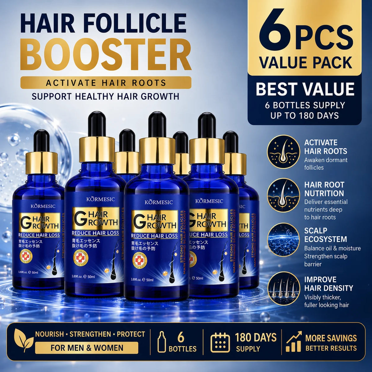 Hair Growth Serum Anti Hair Loss Treatment Follicle Activator Density Booster Scalp Root Care Oil Thinning Hair Men Women 50ml