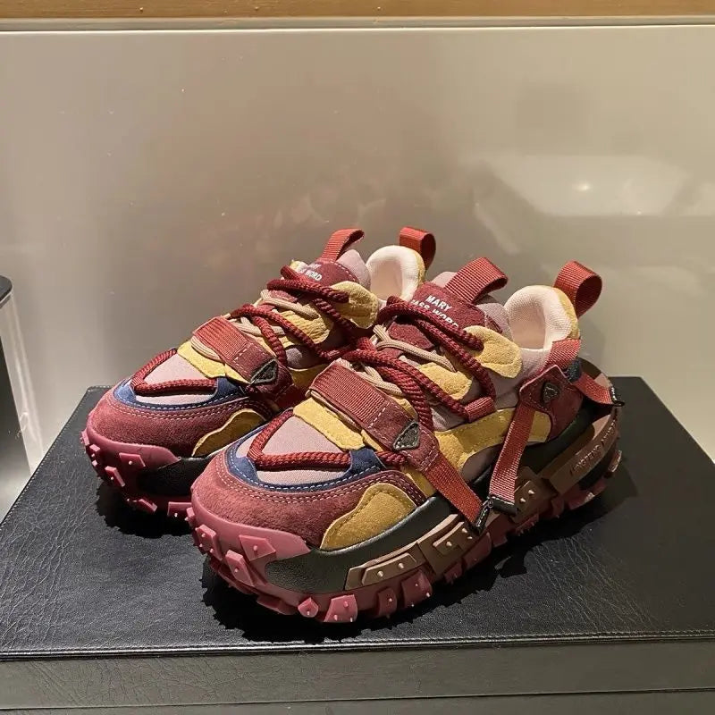 Platform Sneaker Men Designer Tire Bottom Running Shoes Fashion Casual Microfiber Leather Fabric Increased Internal Chunky Shoes