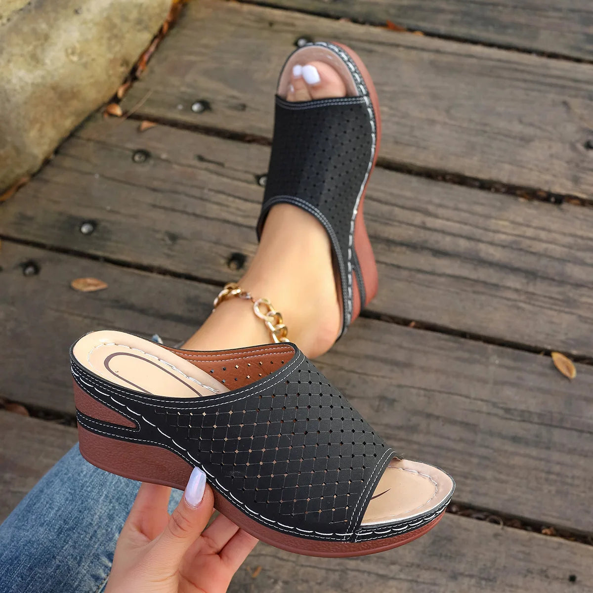 Sandals For Women 2025 Summer Dressy Women Shoes Thick Soled Wedge Sandals Fashionable One Foot Bohemian Beach Sandales Femmes