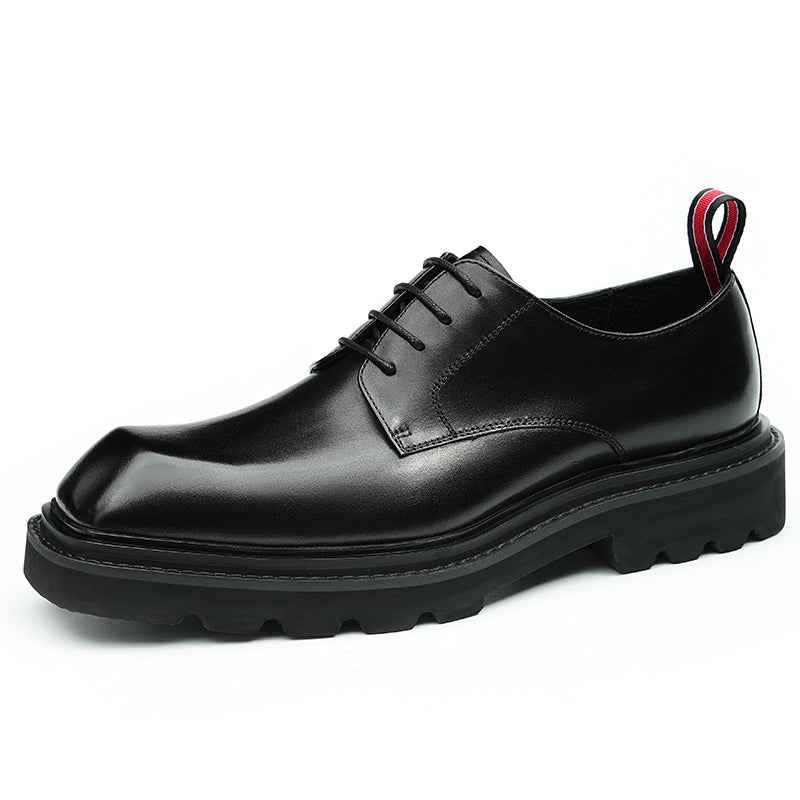 Men’s Calfskin Structured Square Toe Lace Up Derby Shoes with Tabs
